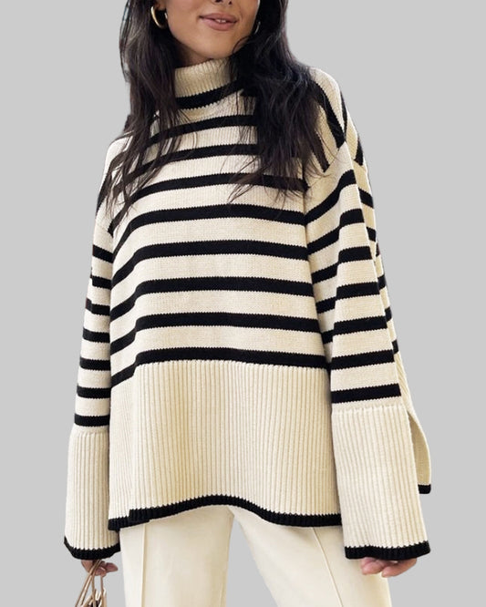 Blusa extragrande de malla a rayas con cuello alto