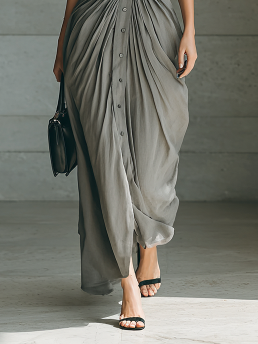 Susana | Vestido Largo con Cuello de Solapa y Mangas Largas