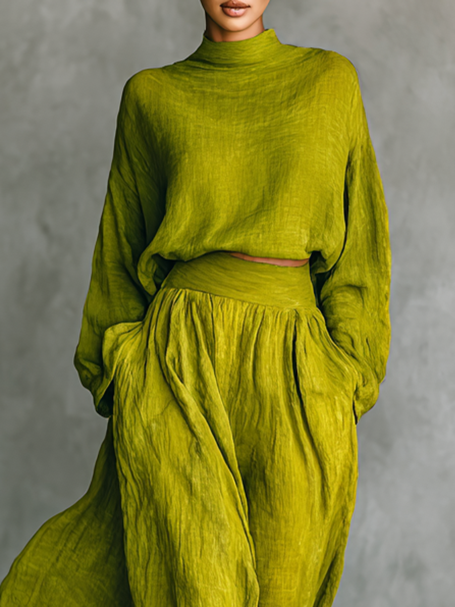 Pilar | Vestido femenino verde en mezcla de algodón y lino