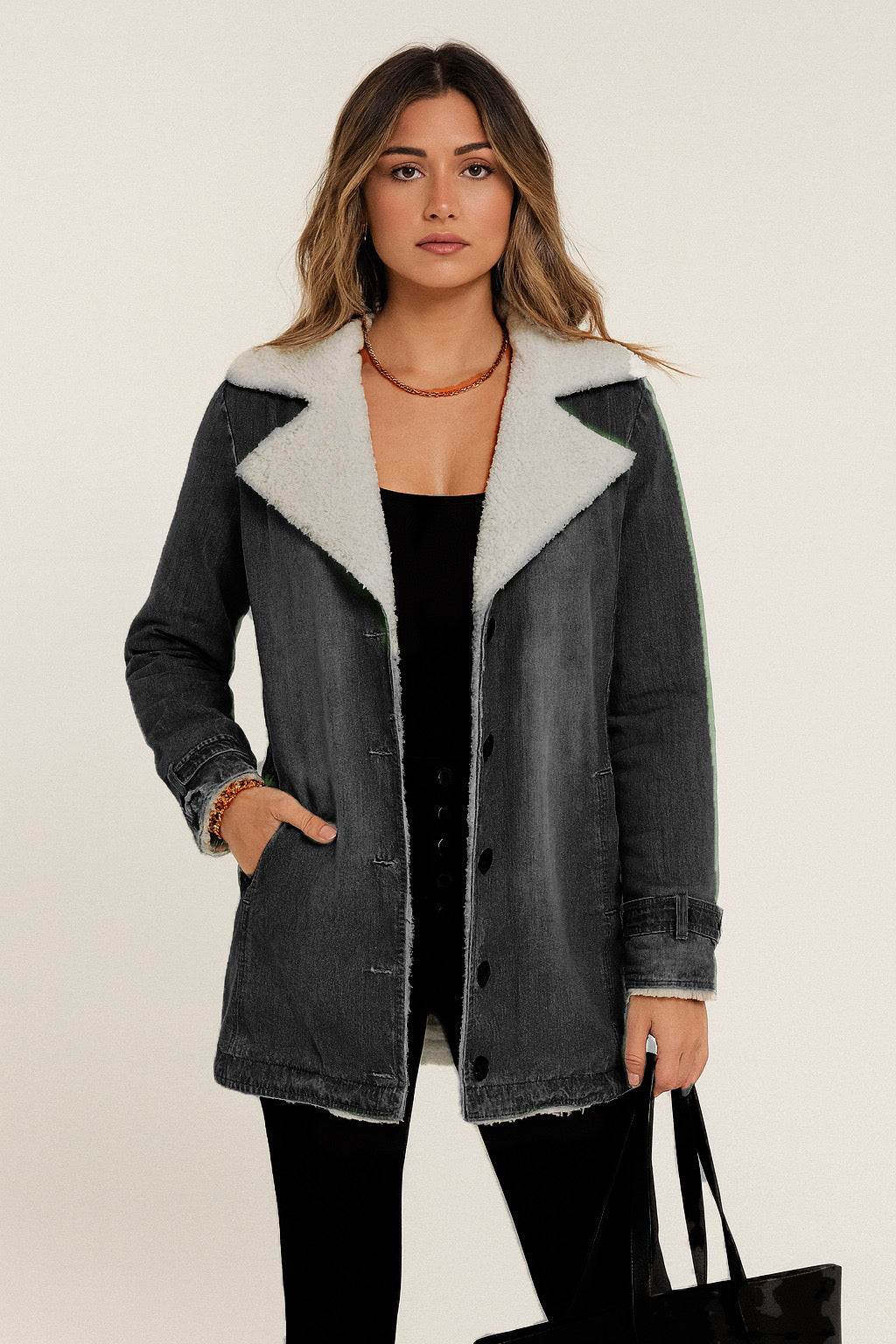 DILIANE | CHAQUETA OLIVIA CREATION CON BORREGUITO INTERIOR