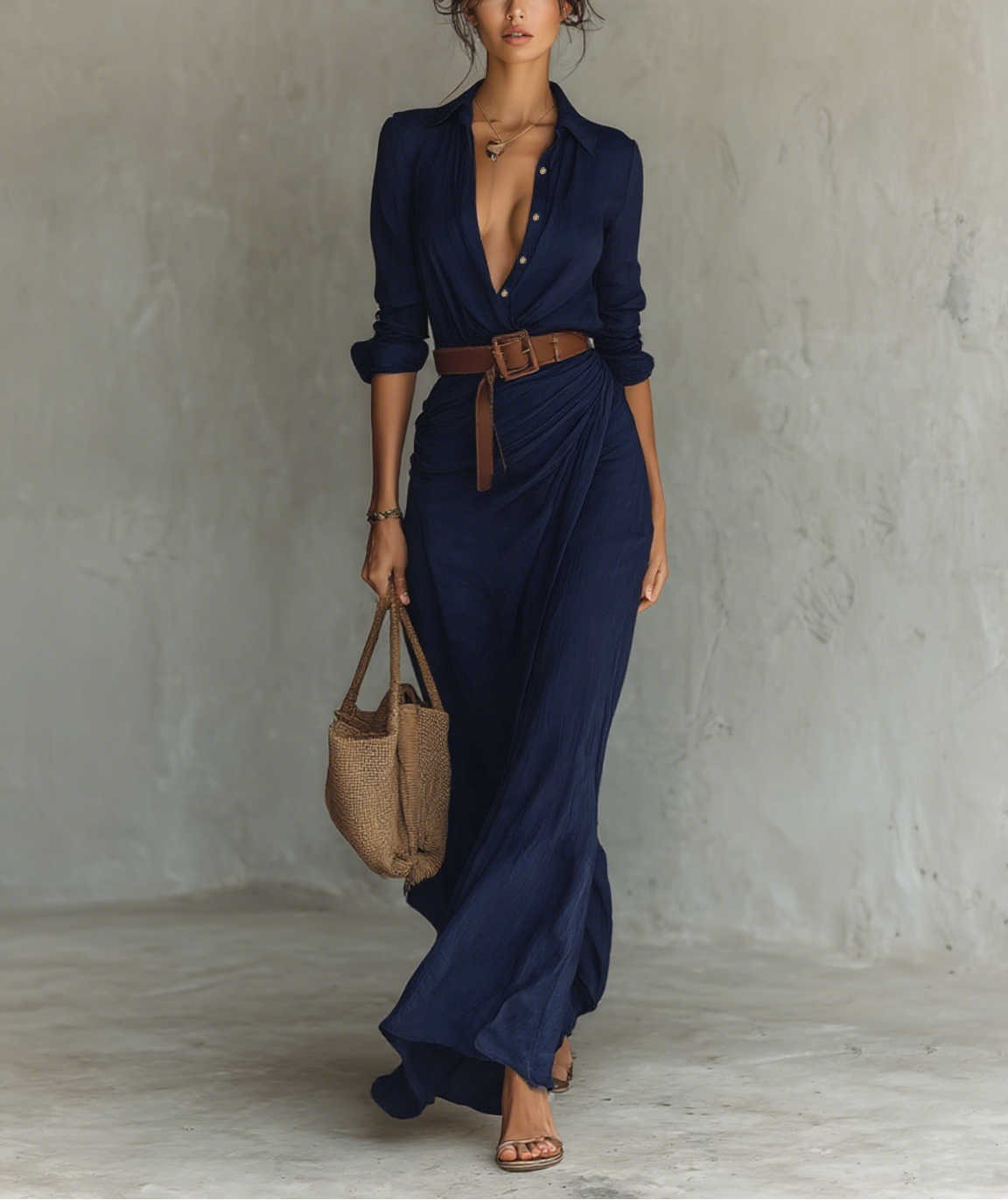 Nuria | Maxi Dress with Reverse Collar