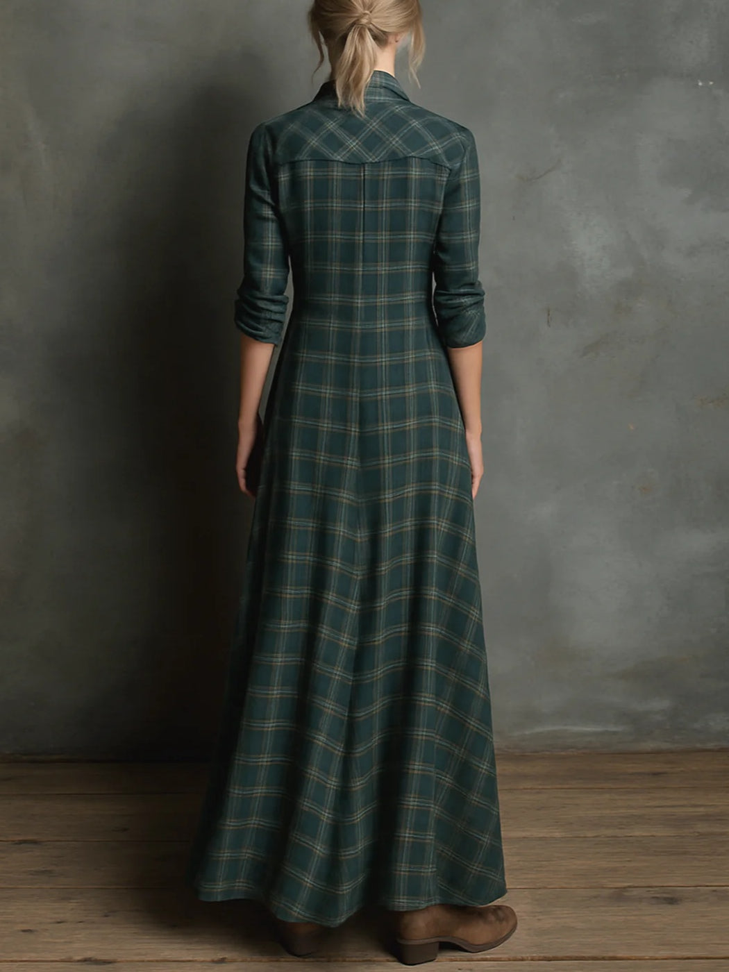 Mari Carmen | Vestido Largo de Cuadros en Verde