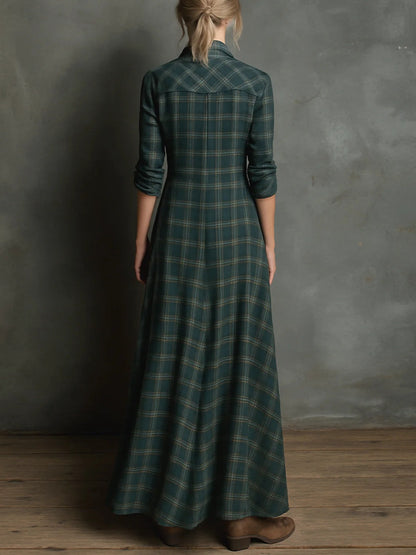 Mari Carmen | Vestido Largo de Cuadros en Verde