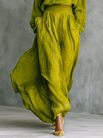 Pilar | Vestido femenino verde en mezcla de algodón y lino
