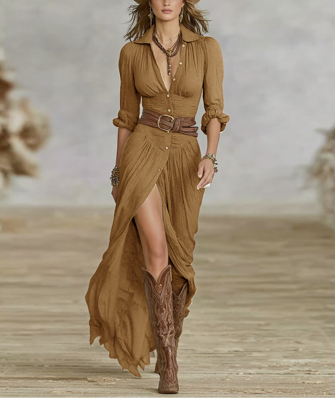 Carmen | Maxi Vestido Largo de Lino con Cuello Invertido