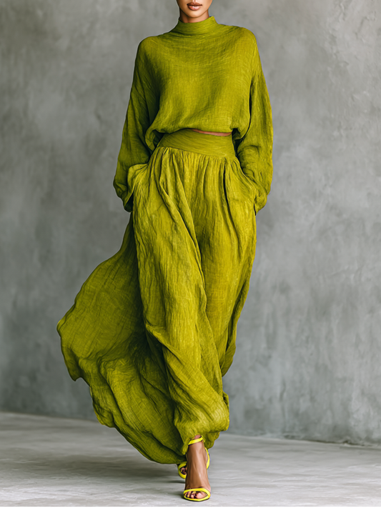 Pilar | Vestido femenino verde en mezcla de algodón y lino