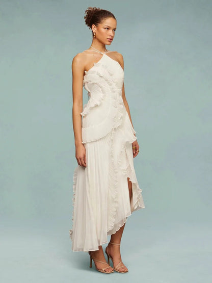 OLAYA | VESTIDO LARGO CON VOLANTES