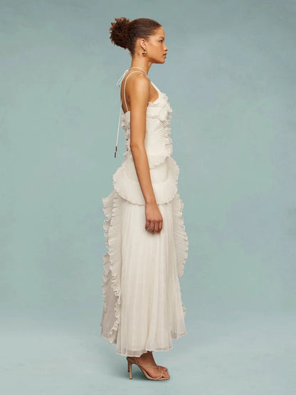 OLAYA | VESTIDO LARGO CON VOLANTES